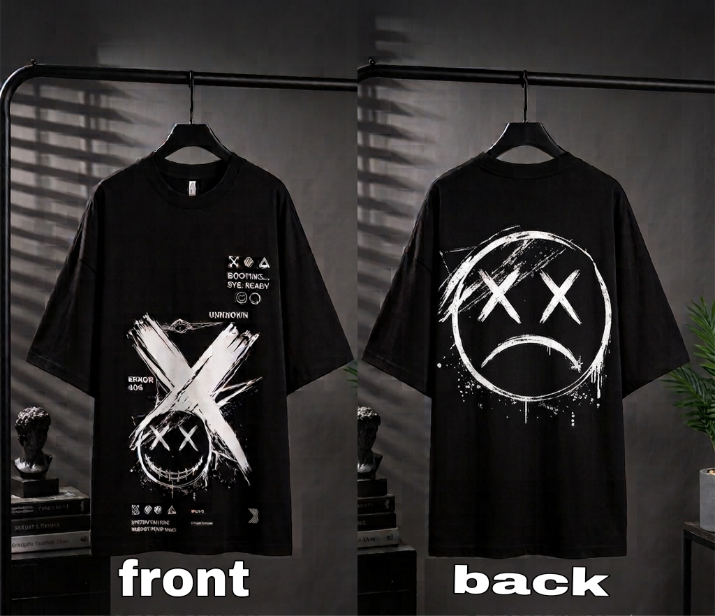 Oversized Graphic Streetwear T-Shirt – Black & White